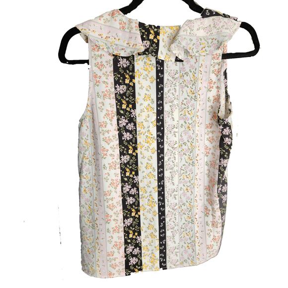 LOFT Top Floral Stripe Patchwork V-Neck Sleeveless Blouse Size XS - Picture 2 of 3